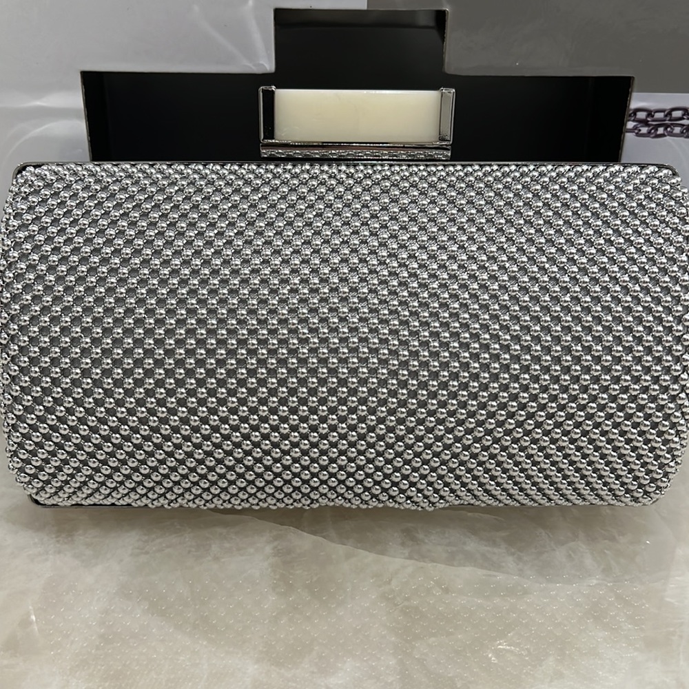 NIB Jessica McClintock elegant mesh clutch with chain. Silver. Never used.